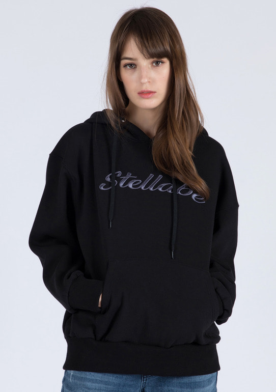 EMBROIDERY PULL OVER HOODIE (BLACK)