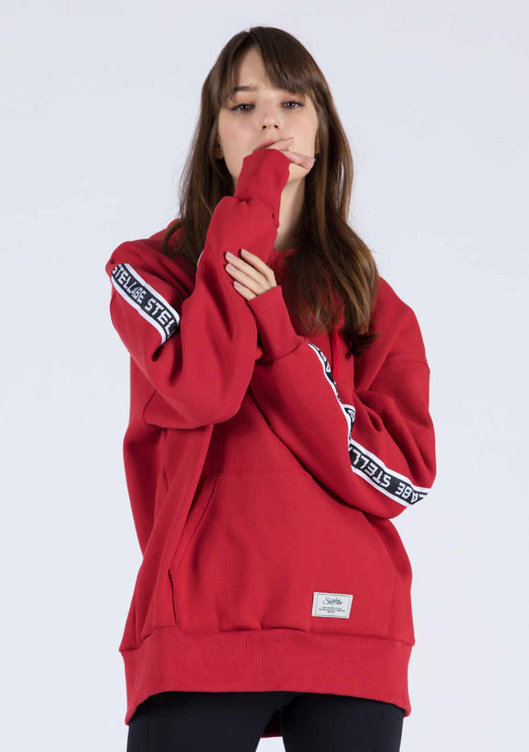 LOGO TAPE PULL OVER HOODIE (RED)